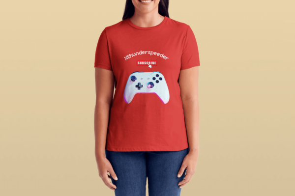 t-shirt red woman gaming