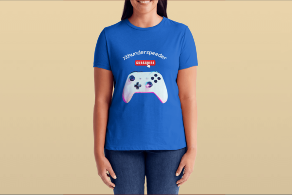 t-shirt royale blue woman gaming