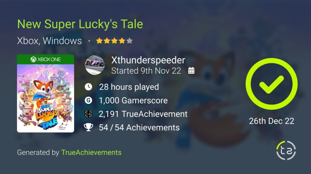 trueachievements Xthunderspeeder New Super luckys Tale